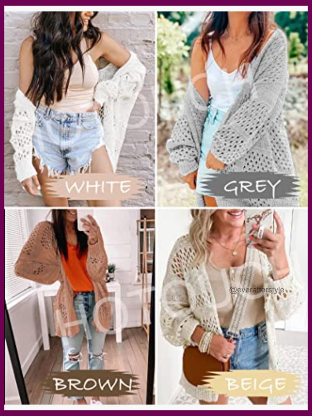 Lightweight Crochet Cardigan Long Sleeve Open Front Knit Oversized Sweater - Picture 5 of 7